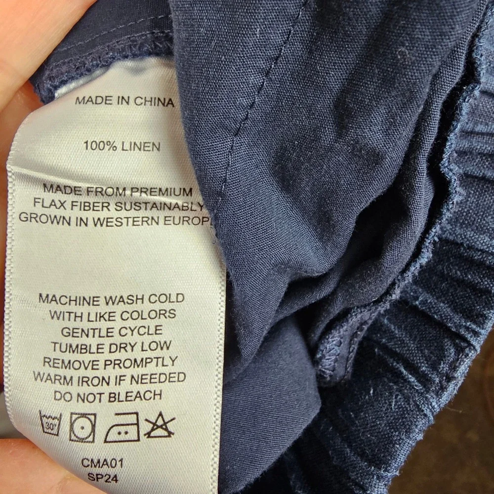 Quince Navy Blue 100% European Linen Elastic Waist Pants Women's 1X CMA01 SP24